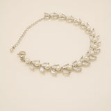 Cressida Pearl and Crystal Leaf Wedding Bracelet / Silver