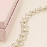 Cressida Pearl and Crystal Leaf Wedding Bracelet / Silver