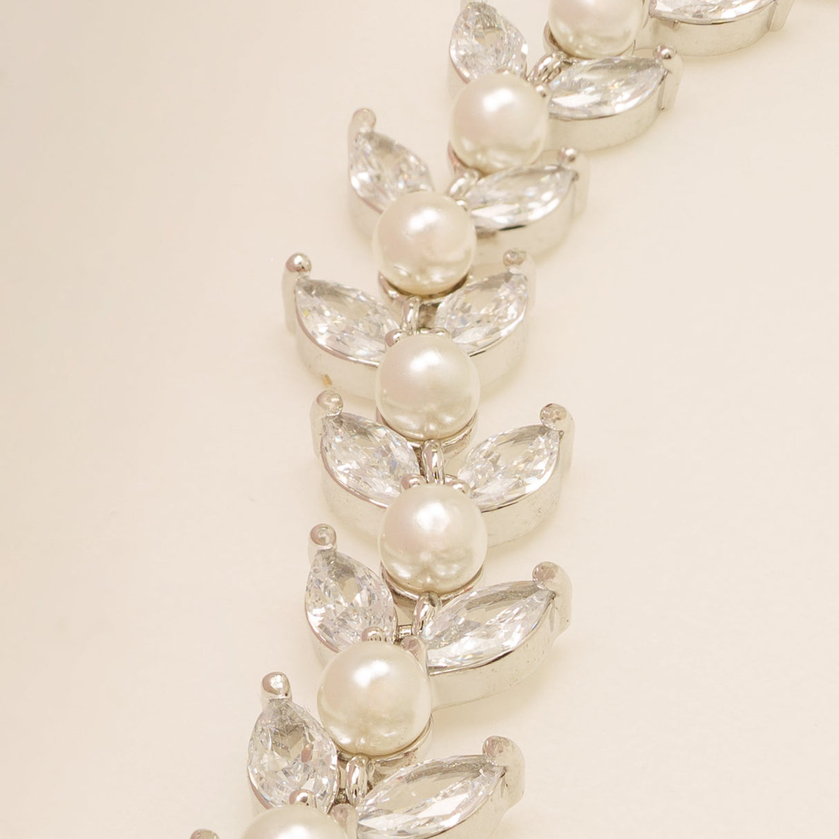Cressida Pearl and Crystal Leaf Wedding Bracelet / Silver