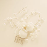 Daisy Floral Ceramic Wedding Hair Comb / Silver