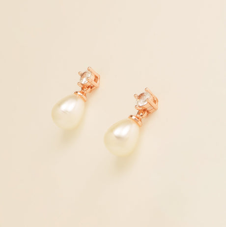 Eclipse Pearl and Crystal Bridal Earrings / Rose Gold