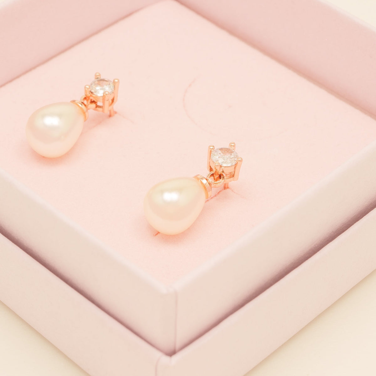 Eclipse Pearl and Crystal Bridal Earrings / Rose Gold