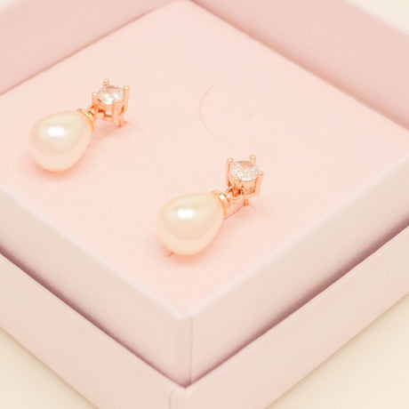Eclipse Pearl and Crystal Bridal Earrings / Rose Gold