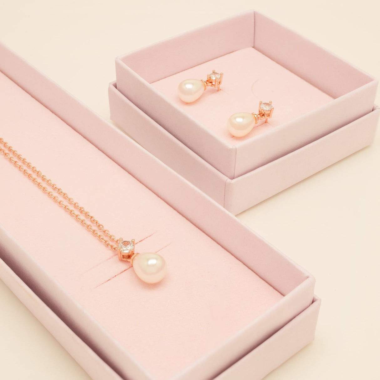 Eclipse Pearl and Crystal Bridal Wedding Jewellery Set / Rose Gold