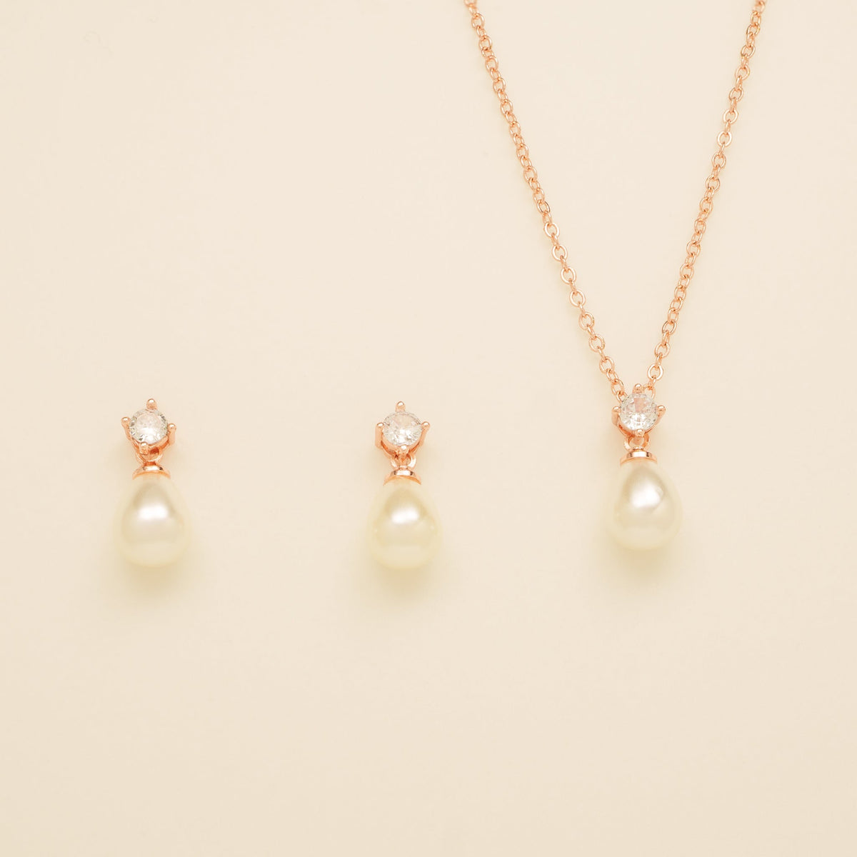 Eclipse Pearl and Crystal Bridal Wedding Jewellery Set / Rose Gold