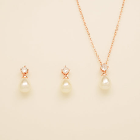 Eclipse Pearl and Crystal Bridal Wedding Jewellery Set / Rose Gold