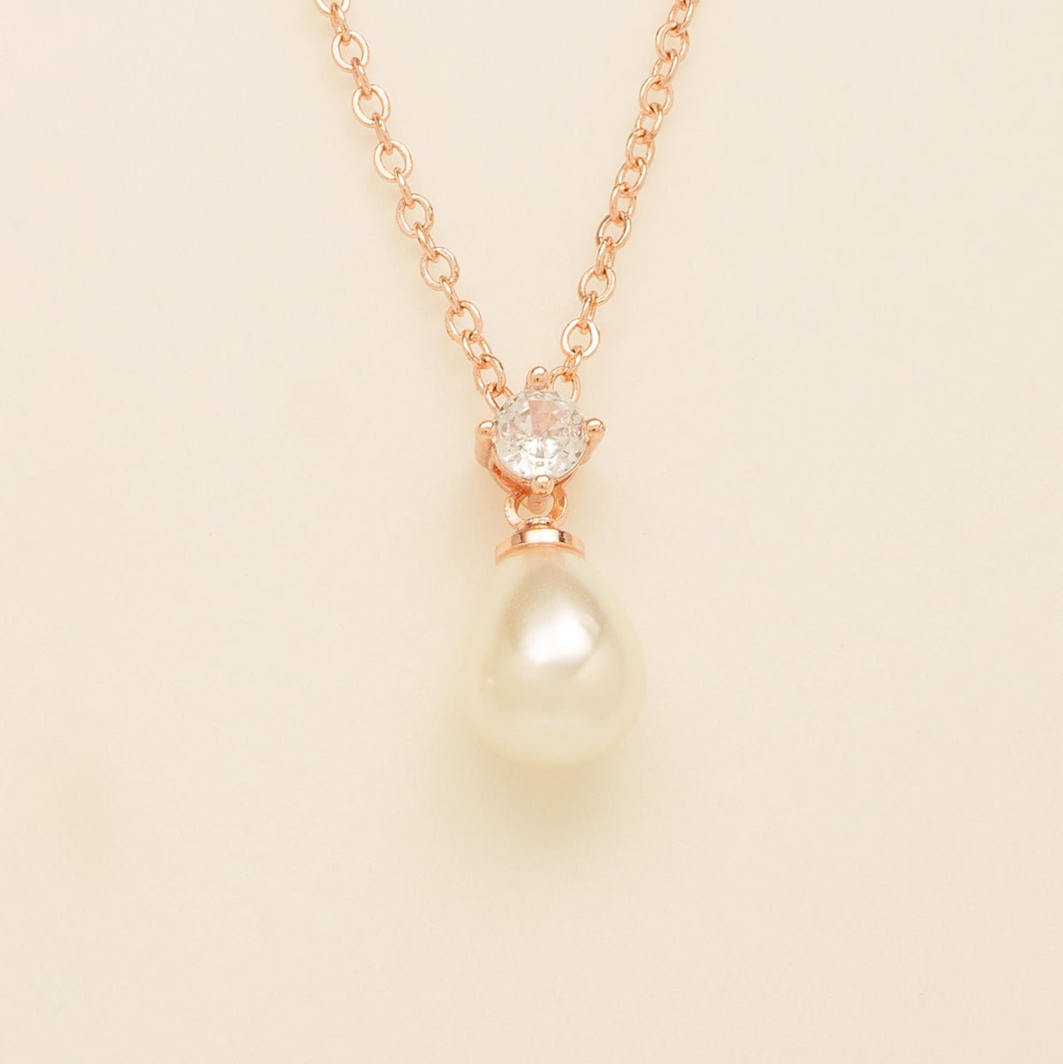 Eclipse Pearl and Crystal Bridal Necklace / Rose Gold