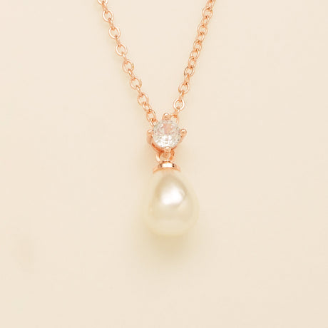 Eclipse Pearl and Crystal Bridal Necklace / Rose Gold