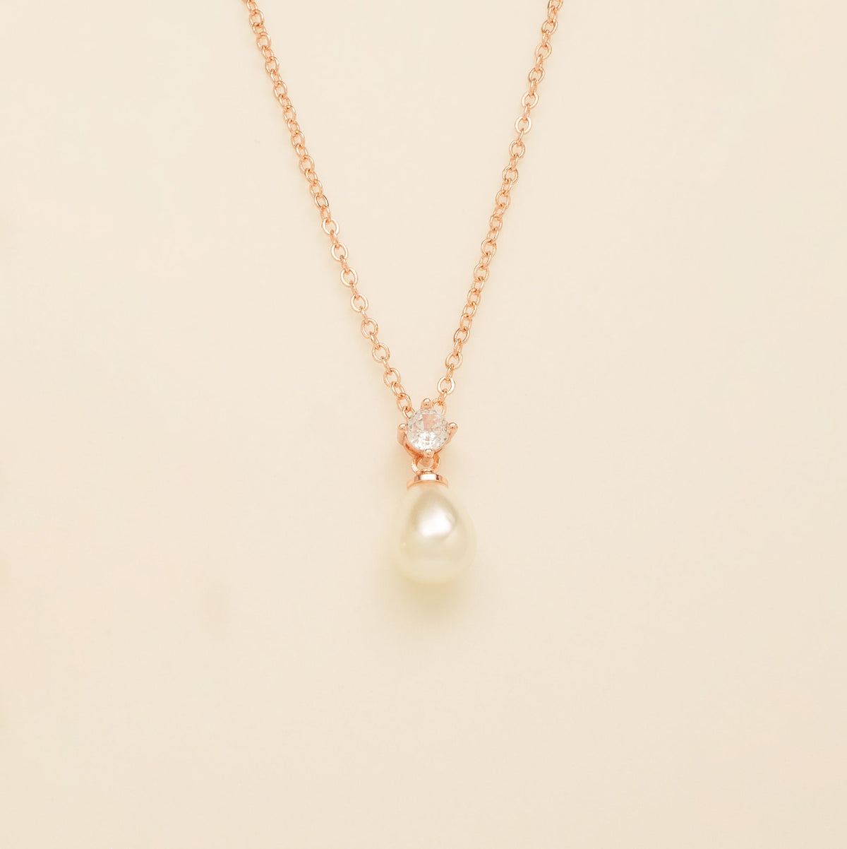 Eclipse Pearl and Crystal Bridal Necklace / Rose Gold