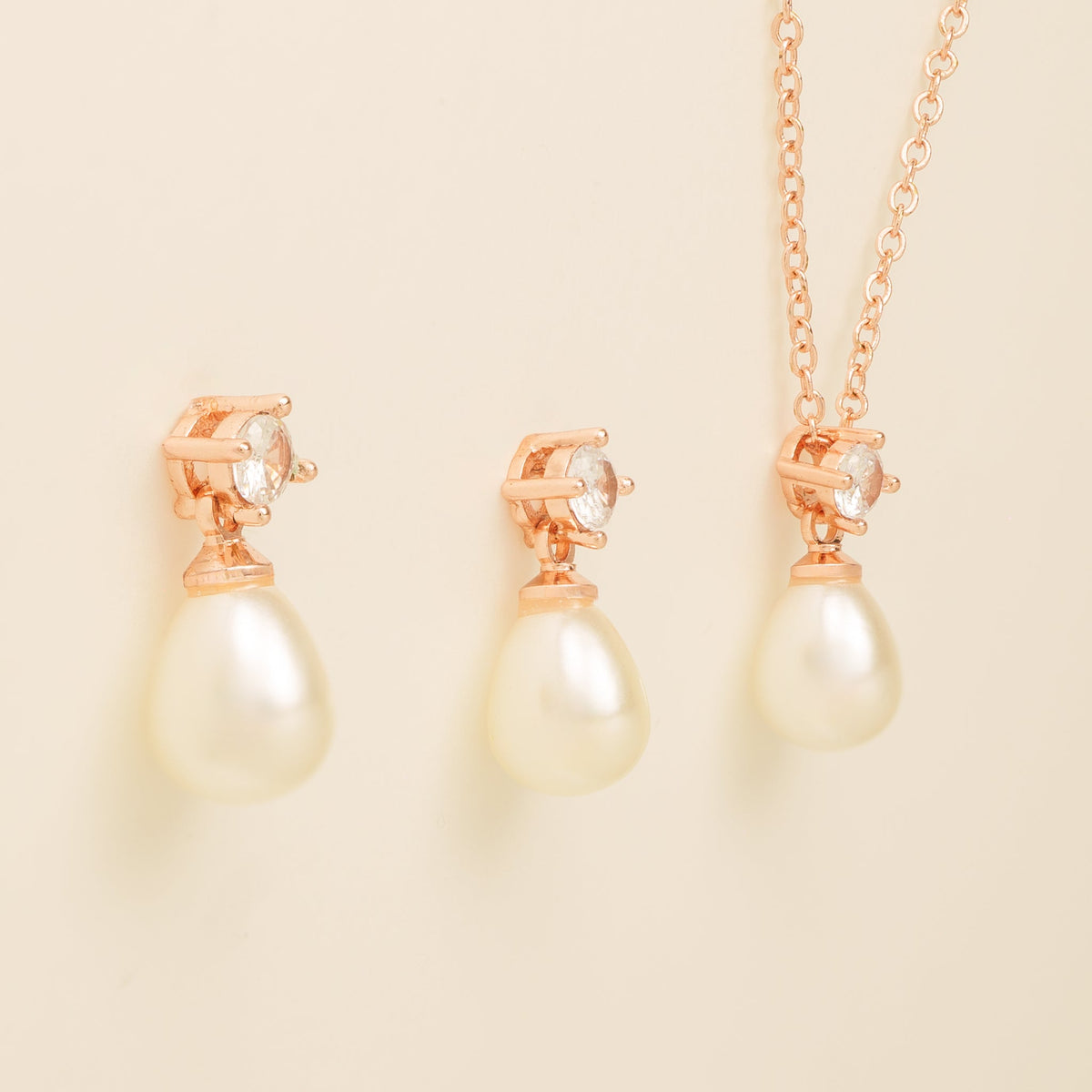 Eclipse Pearl and Crystal Bridal Wedding Jewellery Set / Rose Gold