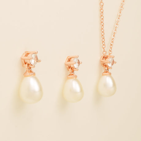 Eclipse Pearl and Crystal Bridal Wedding Jewellery Set / Rose Gold