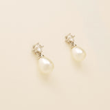 Eclipse Pearl and Crystal Bridal Earrings / Silver