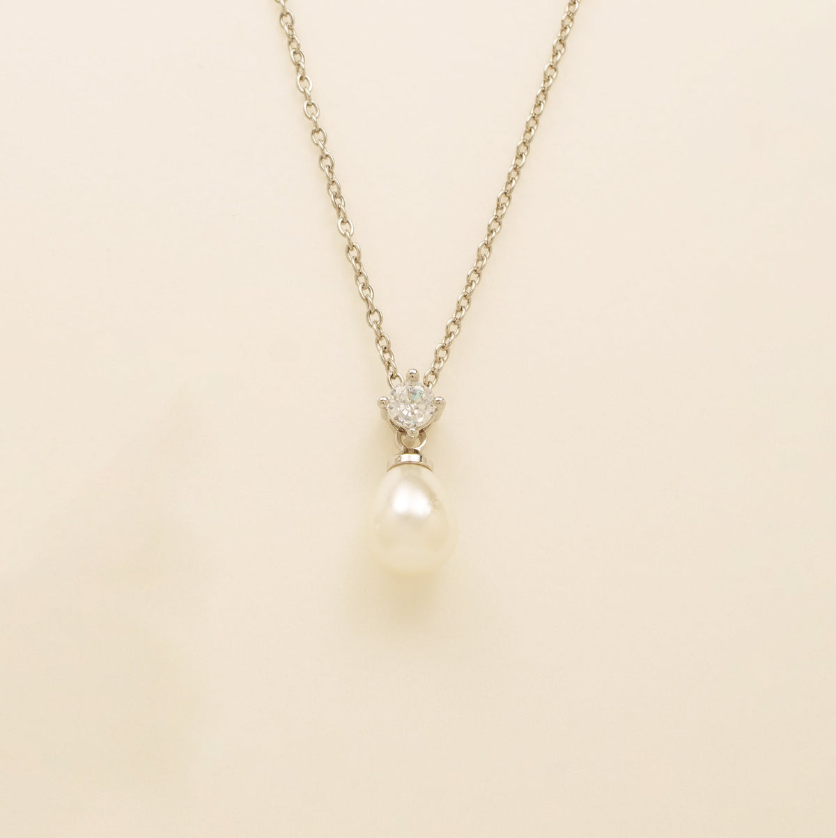 Eclipse Pearl and Crystal Bridal Necklace / Silver