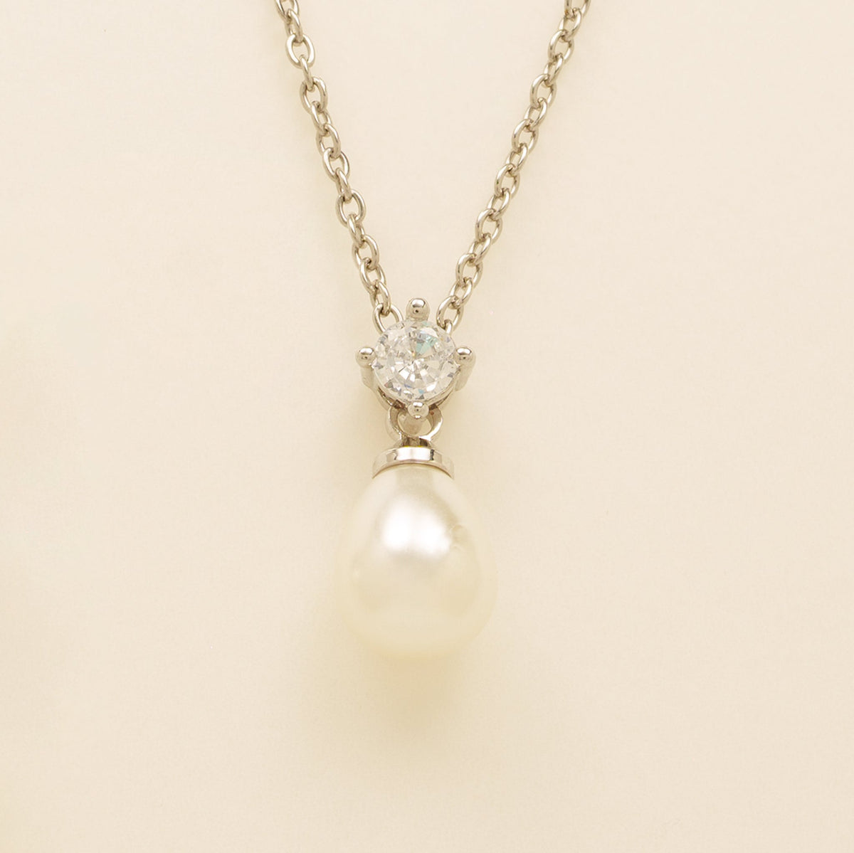 Eclipse Pearl and Crystal Bridal Necklace / Silver
