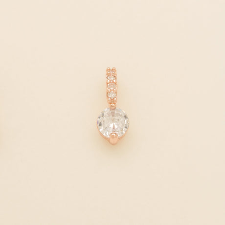 Close up of a single Elegant Wishes rose gold crystal drop earring