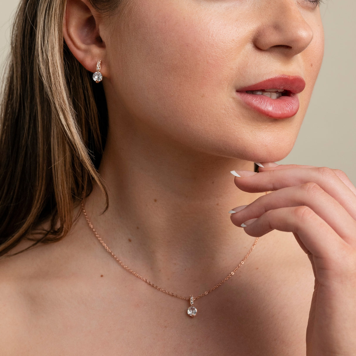 Elegant Wishes Crystal Wedding Jewellery Set / Rose Gold