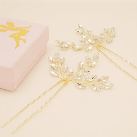 Elinor Crystal Spray Wedding Hair Pins in Gold
