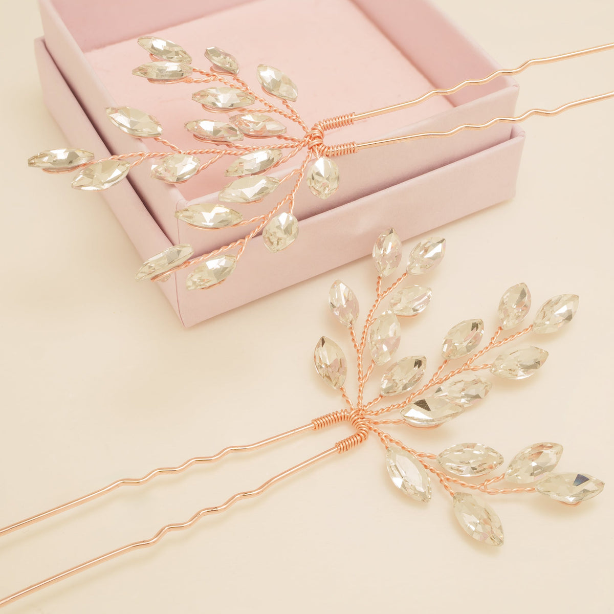 Elinor Crystal Spray Wedding Hair Pins in Rose Gold