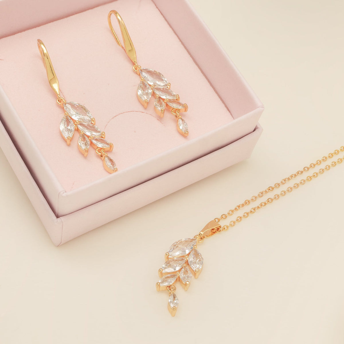 Fearne Crystal Wedding Jewellery Set / Gold