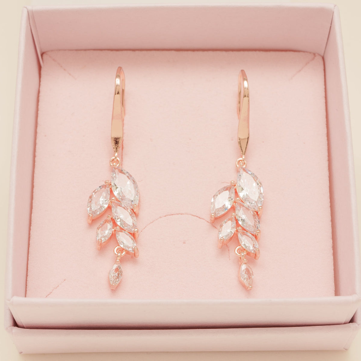 Fearne Crystal Wedding Earrings / Rose Gold