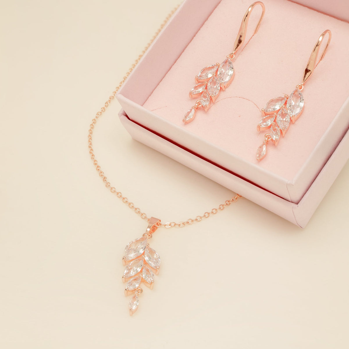 Fearne Crystal Wedding Jewellery Set / Rose Gold