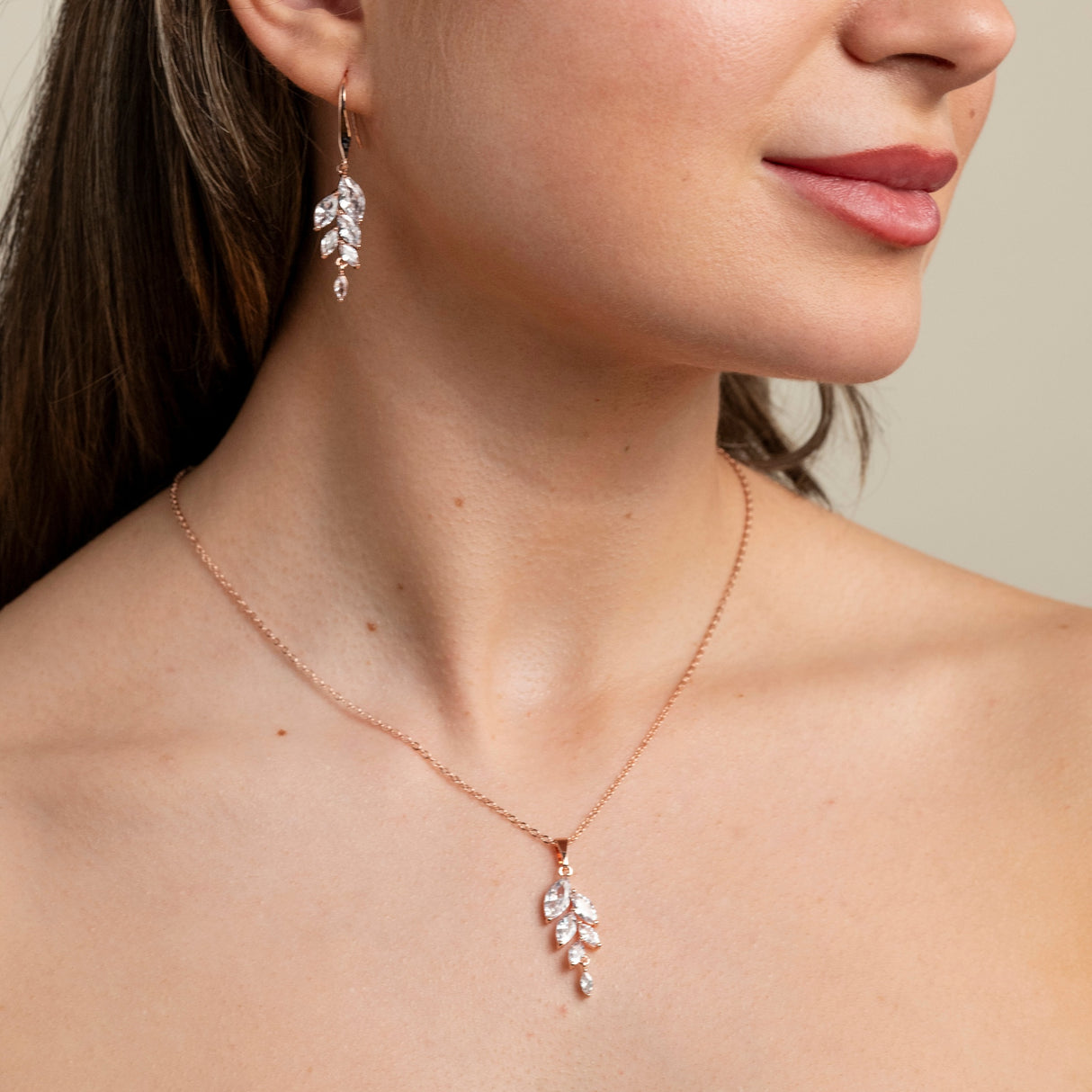 Fearne Crystal Wedding Jewellery Set / Rose Gold
