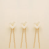 Fleur Ceramic Flower Pearl Wedding Hair Pins / Gold