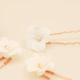 Fleur Ceramic Flower Pearl Wedding Hair Pins / Rose Gold