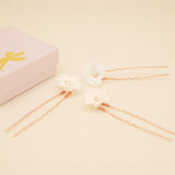 Fleur Ceramic Flower Pearl Wedding Hair Pins / Rose Gold