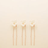 Fleur Ceramic Flower Pearl Wedding Hair Pins / Rose Gold