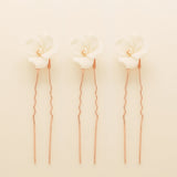 Fleur Ceramic Flower Pearl Wedding Hair Pins / Rose Gold