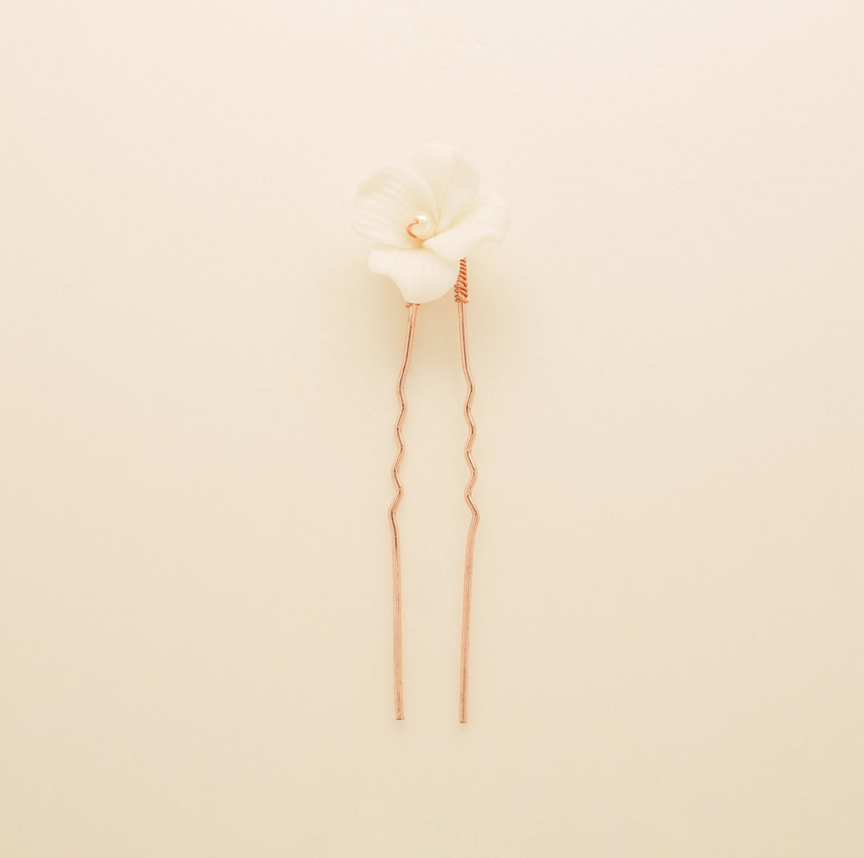 Fleur Ceramic Flower Pearl Wedding Hair Pins / Rose Gold