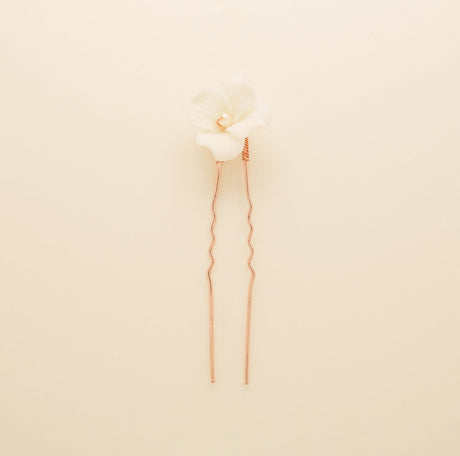 Fleur Ceramic Flower Pearl Wedding Hair Pins / Rose Gold