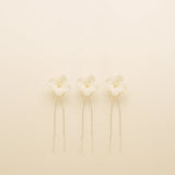 Fleur Ceramic Flower Pearl Wedding Hair Pins / Silver