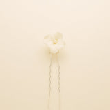 Fleur Ceramic Flower Pearl Wedding Hair Pins / Silver