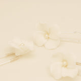 Fleur Ceramic Flower Pearl Wedding Hair Pins / Silver