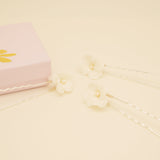 Fleur Ceramic Flower Pearl Wedding Hair Pins / Silver