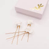 Fleur Ceramic Flower Pearl Wedding Hair Pins / Gold