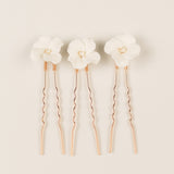 Fleur Ceramic Flower Pearl Wedding Hair Pins / Gold
