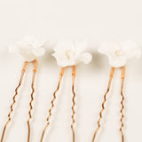 Fleur Ceramic Flower Pearl Wedding Hair Pins / Gold