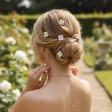 Fleur Ceramic Flower Pearl Wedding Hair Pins / Rose Gold