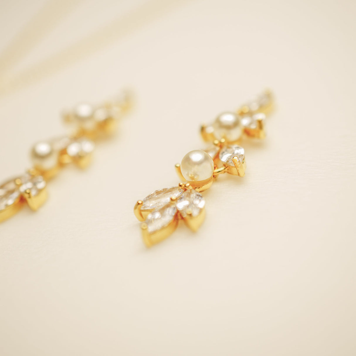 Fliss Pearl and Crystal Bridal Earrings / Gold