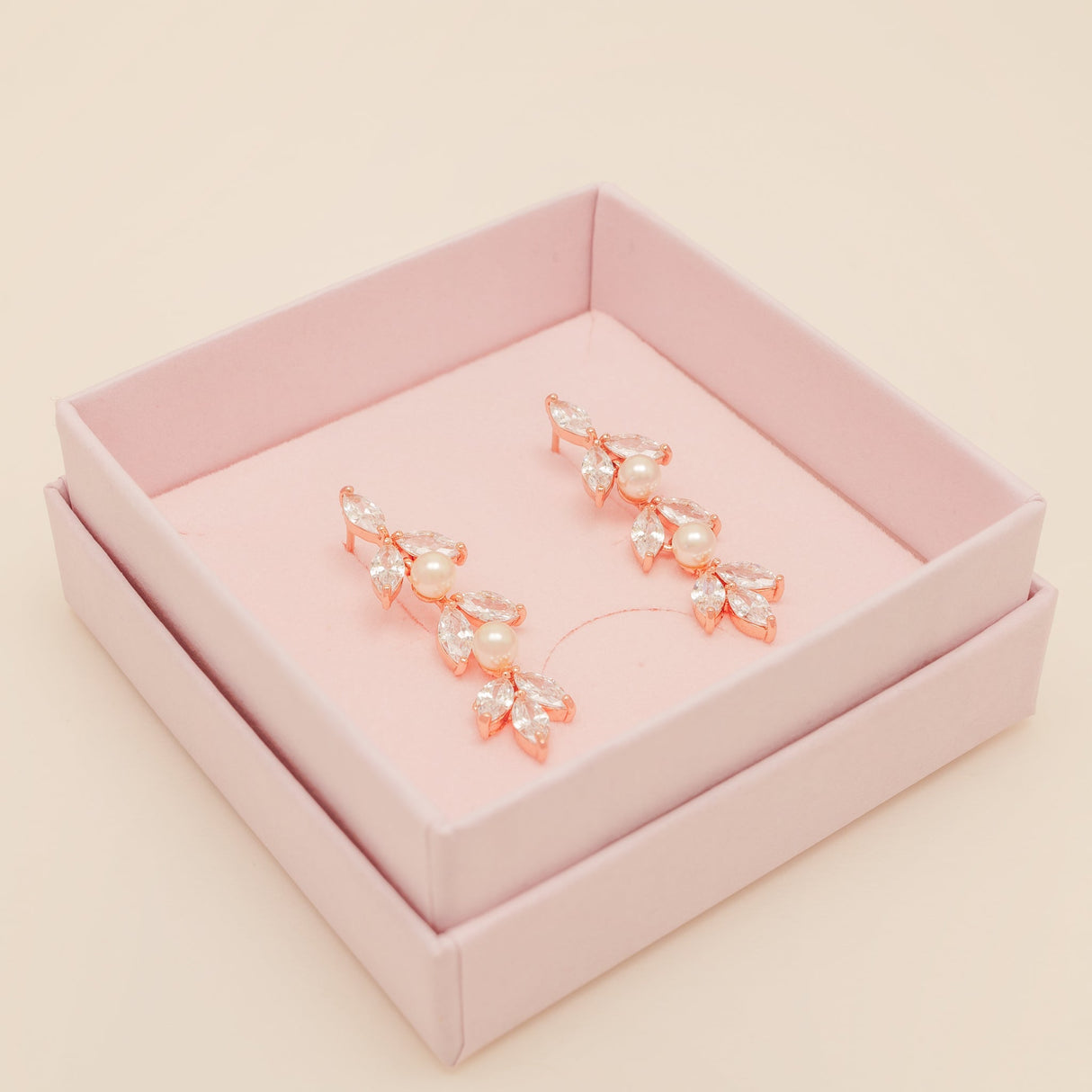 Fliss Pearl and Crystal Bridal Earrings / Rose Gold