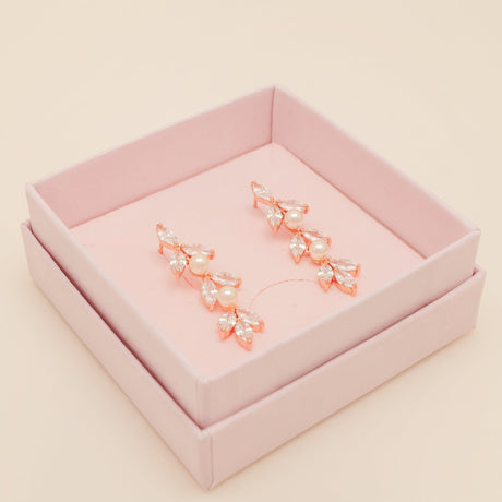 Fliss Pearl and Crystal Bridal Earrings / Rose Gold