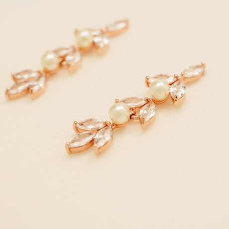 Fliss Pearl and Crystal Bridal Earrings / Rose Gold