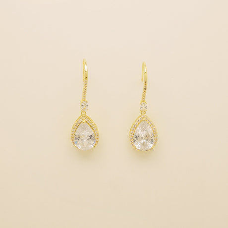 Jessica Crystal Drop Wedding Earrings in Gold photo 2