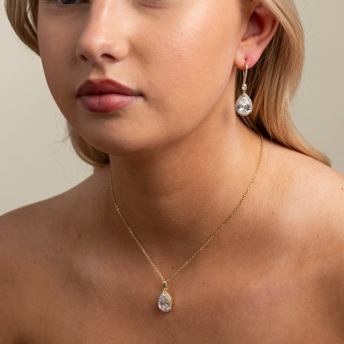 Jessica Crystal Drop Wedding Earrings in Gold photo 4