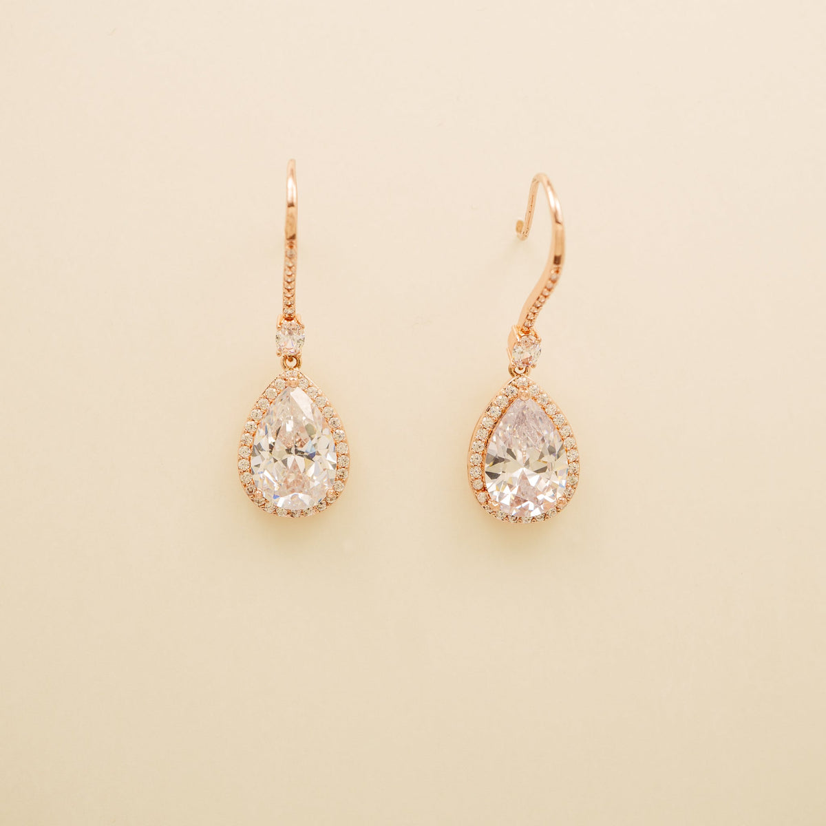 Jessica Crystal Drop Wedding Earrings in Rose Gold