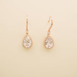 Jessica Crystal Drop Wedding Earrings in Rose Gold