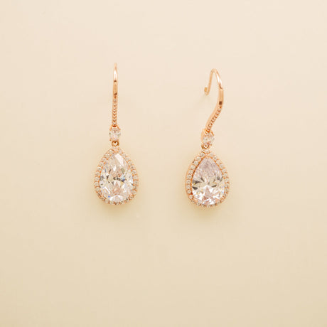 Jessica Crystal Drop Wedding Earrings in Rose Gold